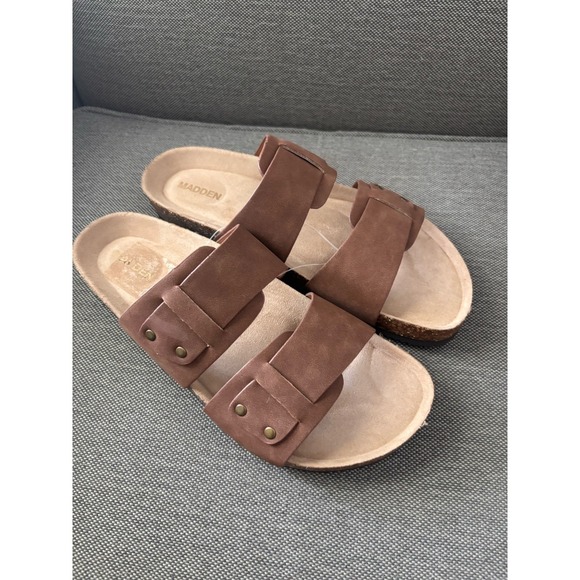 Steve Madden Men's Size 8 Brown M-pompin Slip-On Brown Leather Sandals New - Picture 1 of 5